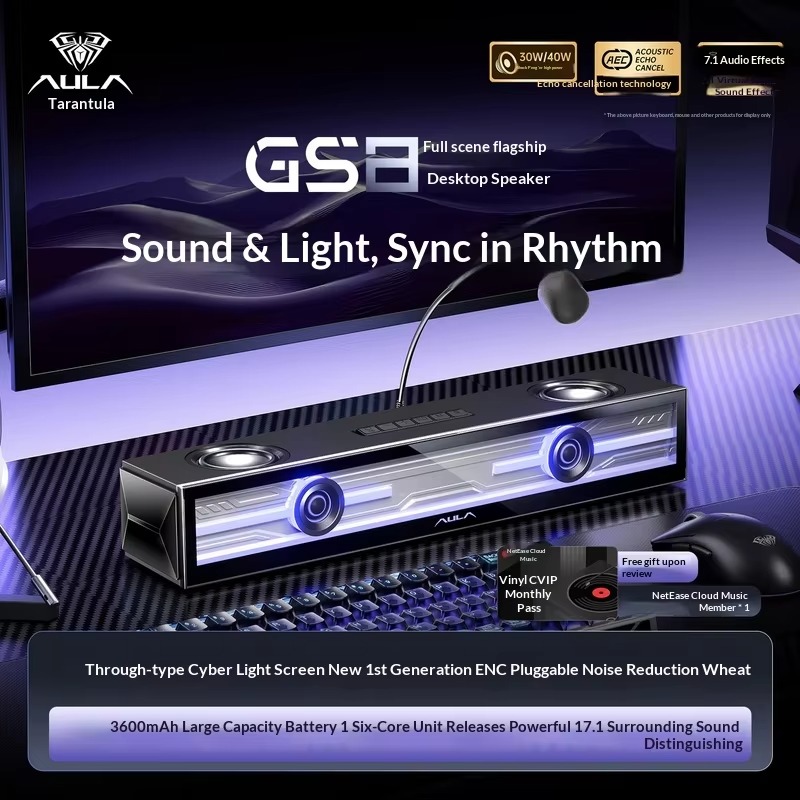 AULA GS8 ゲーミングスピーカー。RGBライトと取り外 - Rgb Computer Soundbar For Pc のレビューと価格