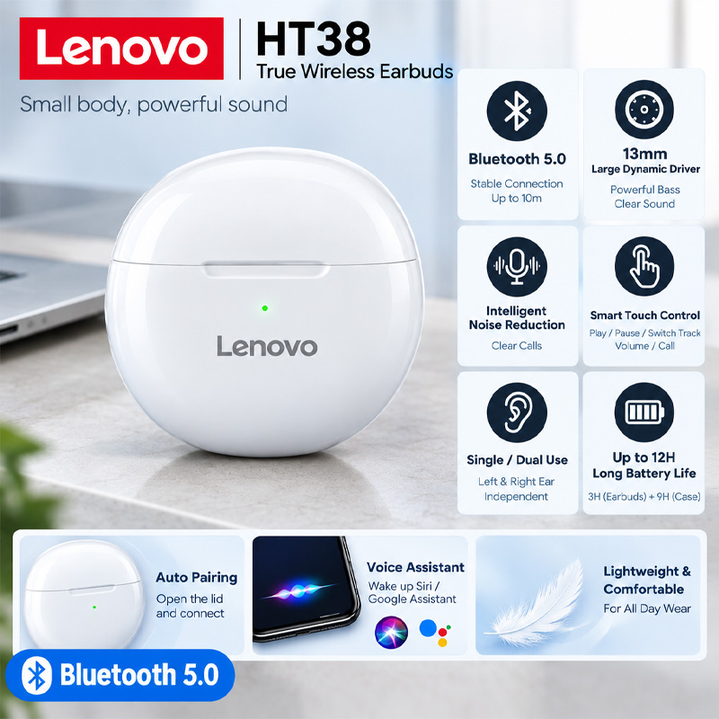 Lenovo HT38 TWS スポーツイヤホン ミニ ワイ - Type C Wired Earphones With Mic のレビューと価格