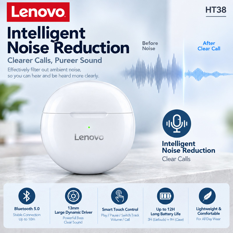 Lenovo HT38 TWS スポーツイヤホン ミニ ワイ - Type C Wired Earphones With Mic のレビューと価格